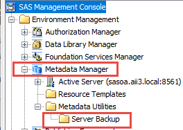 SAS Management Console backup list