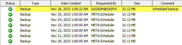 SAS backup success confirmation