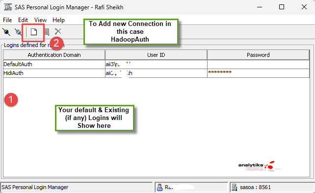 SAS Personal Login Manager interface